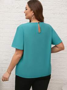 EMERY ROSE Kích thước lớn Mùa hè Đường viền lỗ khóa Bùng nổ Ruffle Ngắn tay Xanh Áo sơ mi - Màu xanh lam - Xem 2