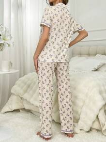 格紋款睡衣套裝 - 杏色 - 查看 2