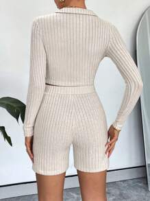 SHEIN Essnce Của phụ nữ 2 Miếng Giải trí & Trang phục làm việc Bộ - Màu Khaki - Xem 3