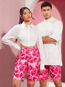 Manfinity VCAY Men's Full Of Heart Print Woven Casual Shorts - Pink - View 1