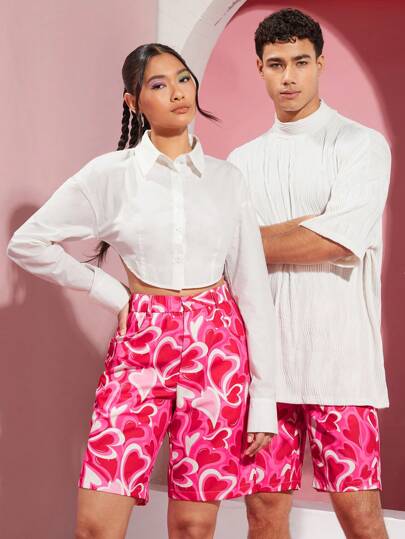 Manfinity VCAY Men's Full Of Heart Print Woven Casual Shorts