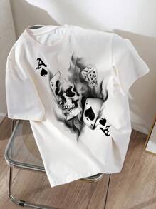 SHEIN EZwear 夏季休闲圆领短袖超大女士 T 恤 A，男女通用 - 白色 - 查看 1