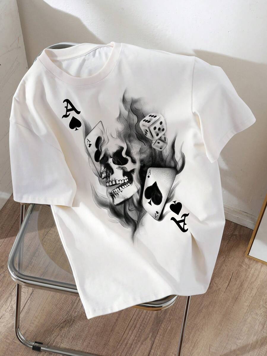 SHEIN EZwear 夏季休闲圆领短袖超大女士 T 恤 A,男女通用 - 白色 - 查看 1