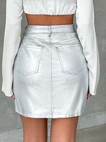 EURMUSE Women'S Denim A-Line Skirt With Pockets - Grey - View 2