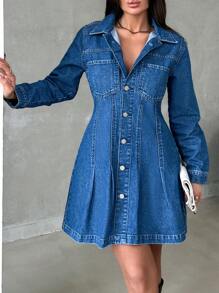 EURMUSE Women'S Belted Denim Dress