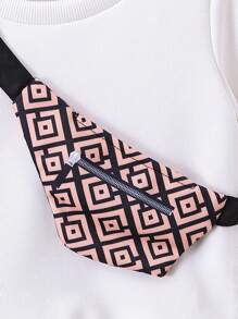 Baby Boys' Round Neck Long Sleeve Sweatshirt And Geometric Printed Pants With Bag Set - Brown - View 3