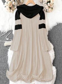 SHEIN LUNE 大尺碼女士拼色連帽毛衣裙 - 杏色 - 查看 2