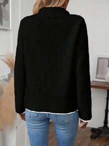 SHEIN LUNE 撞色飾邊毛絨運動衫 - 黑色 - 查看 2