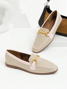 British Style Vintage Slip-On Women's Loafers Flat Shoes - Apricot - View 2