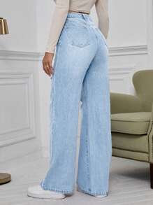 SHEIN EZwear Distressed Washed Denim Jeans - Light Wash - View 2