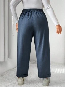 SHEIN LUNE 大尺碼女性彈性腰筒直筒褲 - 藏蓝色 - 查看 2