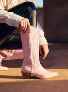 Styleloop Của phụ nữ Màu hồng Lolita Cao Bồi Miền Tây Giày ống , Pointed Toe Gót chân trung bình Bằng gỗ Gót chân Giữa bắp chân - Hồng - Xem 2