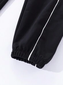 Boys' Loose Knitted Colorblock Sweatpants With Rolled Edge - Black - View 5