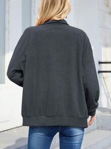 SHEIN EZwear Women'S Cartoon Pattern Printed Drop Shoulder Jacket - Dark Grey - View 2