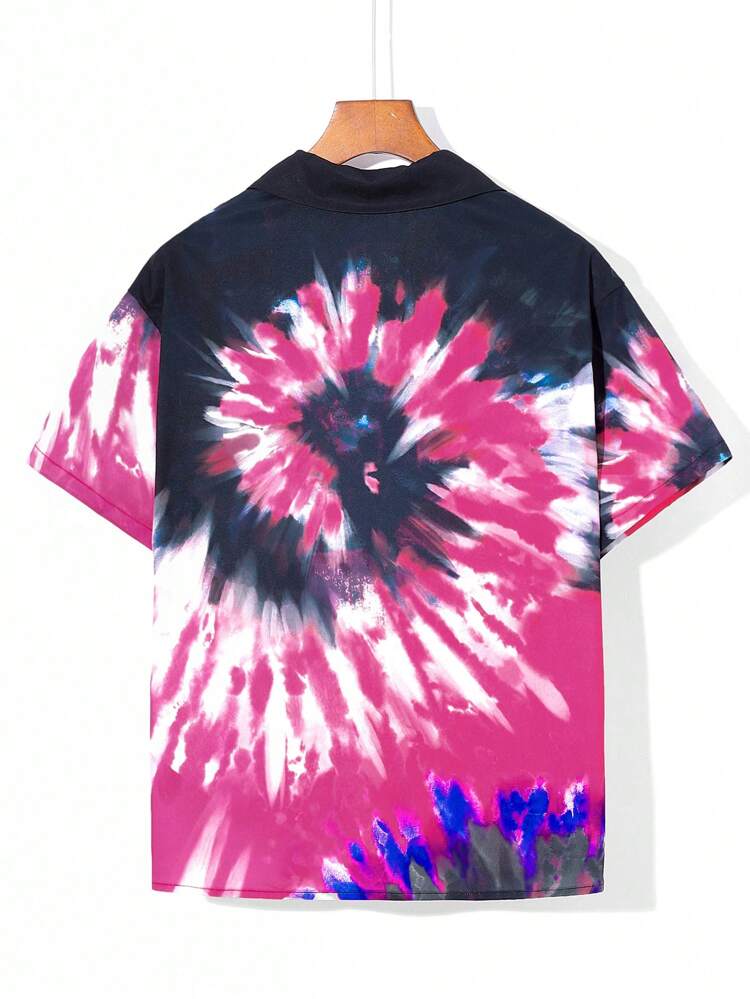 Tween Boys' Casual Street Gradient Tie Dyeing & Printed Short Sleeve Open Stitch Loose Shirt