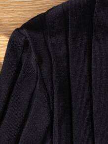 SHEIN Cô gái Tween Đan Màu thuần Vòng cổ Áo len Mở Áo thun 3 cái/bộ - màu đen - Xem 4