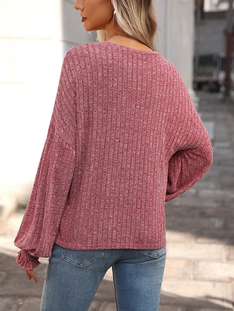 Women's Red Lantern Sleeve Striped T-Shirt