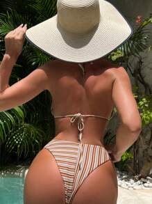 SHEIN Swim Striped Triangle Cup Halter Neck Bikini Set Wedding Summer Beach