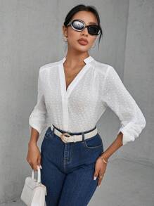 Aveloria 女性修身口袋插肩袖襯衫 - 白色 - 查看 3