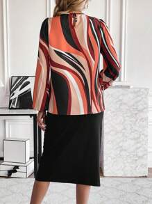 SHEIN Clasi Printed Lantern Sleeve Shirt And Skirt Set