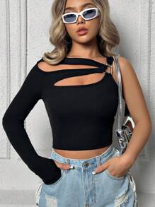 SHEIN Unity Top ajustado con cuello asimétrico para mujer