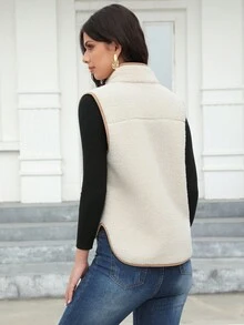 RELISH NOLESS Women's Color-Block Contrast Trim Zipper Front Vest Jacket - Beige - View 2