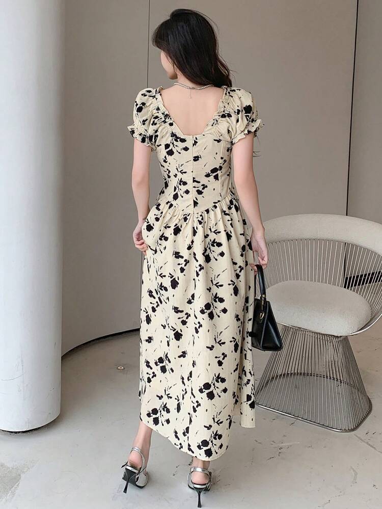 Women's Floral Printed Puff Sleeve Dress Sundress