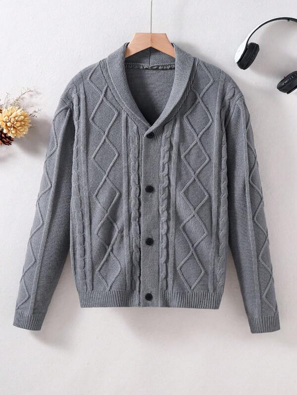 Einfaches Und Modisches Design Mit Verdrehtem Seil Teenager Jungen Button-up Strickjacke