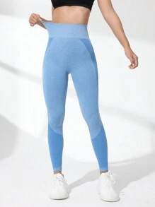 SHEIN Yoga Basic Sömlös Sportleggings - Blå - Visa 4