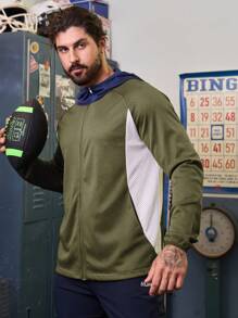 Manfinity Athleisure Boyfriend Style Men's Color Blocking Mesh Hooded Sports Jacket Workout Tops