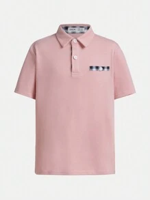 Tween Boys' Loose Fit Casual Knit Short Sleeve Polo Shirt With Turn Down Collar - Blue - View 1