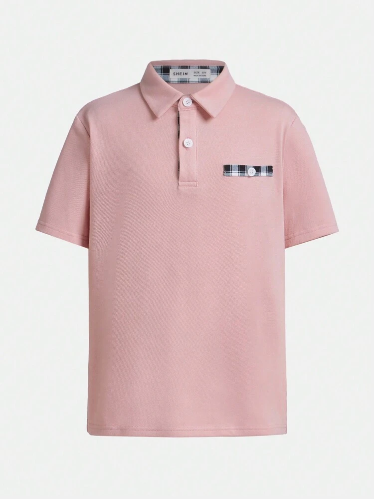 Tween Boys' Loose Fit Casual Knit Short Sleeve Polo Shirt With Turn Down Collar