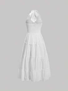 SHEIN MOD Vestido De Cuello Halter Con Estampado De Oso Y Parche
