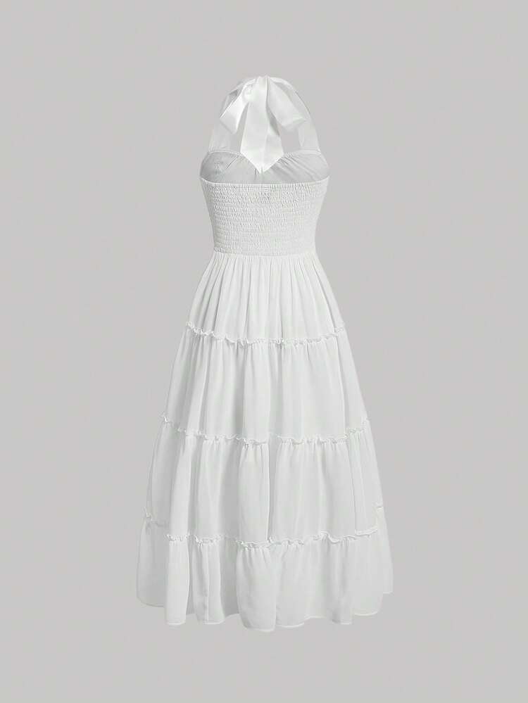 Bear Printed & Patchwork Halterneck Dress