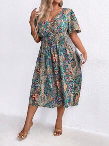 SHEIN Clasi Đầm Maxi In Hoa Co Giãn Eo Cỡ Lớn Cho Nữ Trang Phục Nữ - Nhiều màu - Xem 3