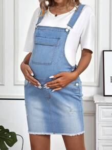 SHEIN Mono Corto De Maternidad Con Bordes En Bruto