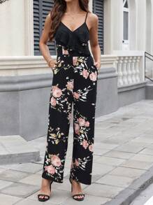 SHEIN Clasi In hoa Dây đeo Mì Ý  Áo liền quần Với Xù Hoa Sen Chi tiết - Nhiều màu - Xem 5