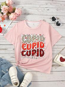 Teen Girls' Round Neck Short Sleeve T-Shirt With Letter Print - Pink - View 1