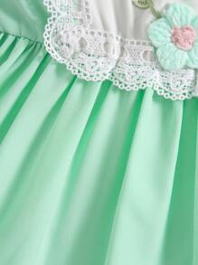 女婴 3d 花卉刺绣和蕾丝点缀短袖编织连衣裙 - 綠色 - 查看 5