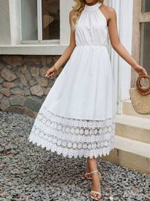 Chiquease Robe À Encolure Dos Nu Et Bordure En Dentelle