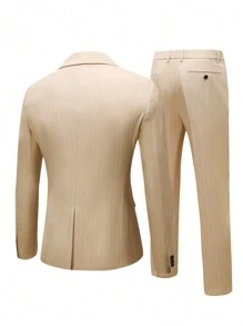 Manfinity Mode Men'S Striped Notched Lapel Single Breasted Blazer And Dress Pants Set - Khaki - View 2