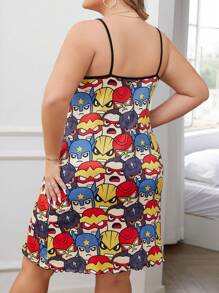 Vestido de dormir tipo pijama con estampado de personajes de caricatura para mujeres de talla grande - Multicolor - Ver 2