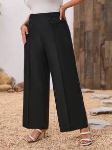 Calvaya Màu thuần Eo cao Rộng chân Quần - màu đen - Xem 5