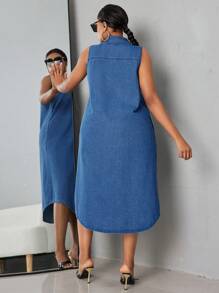 SHEIN SXY Plus Size Women'S Sleeveless Long Denim Dress Milkmaid Dress  Summer Outfits For Women Festival Outfits Sundress Business Casual Woman