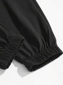 Dambyxor med dragsko i midjan, avslappnade joggingbyxor, minimalistisk design och mångsidig vår - Svart - Visa 3