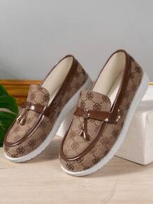 Women's Embroidered Flat Shoes With Bell Decor, Casual Breathable Slip-On Loafers With Soft Outsole, Gold
