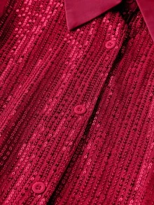 Celure 大碼閃亮面板長袖襯衫 - 酒紅色 - 查看 5