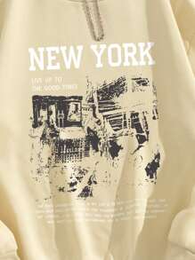 SHEIN EZwear 女士自由女神印花圓領運動衫 - 米色 - 查看 3