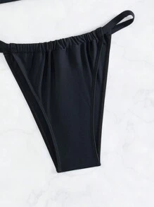 SHEIN Swim Bộ Bikini Màu Trơn Mùa Hè Cho Nữ - màu đen - Xem 7