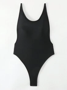 Swim SXY 純色無背連身泳衣,適用於音樂節 - 黑色 - 查看 3